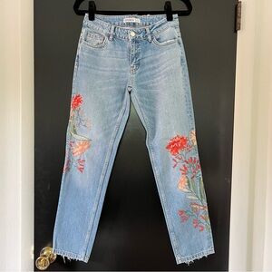 Zara Straight Leg Jeans with Floral Embroidery